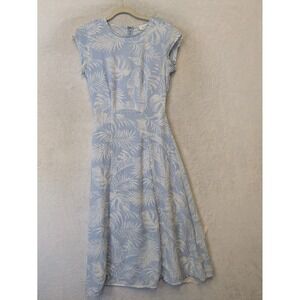 Bohme Women's XS Light Blue Midi Dress Tropical Palm Leaf Print Cap Sleeve